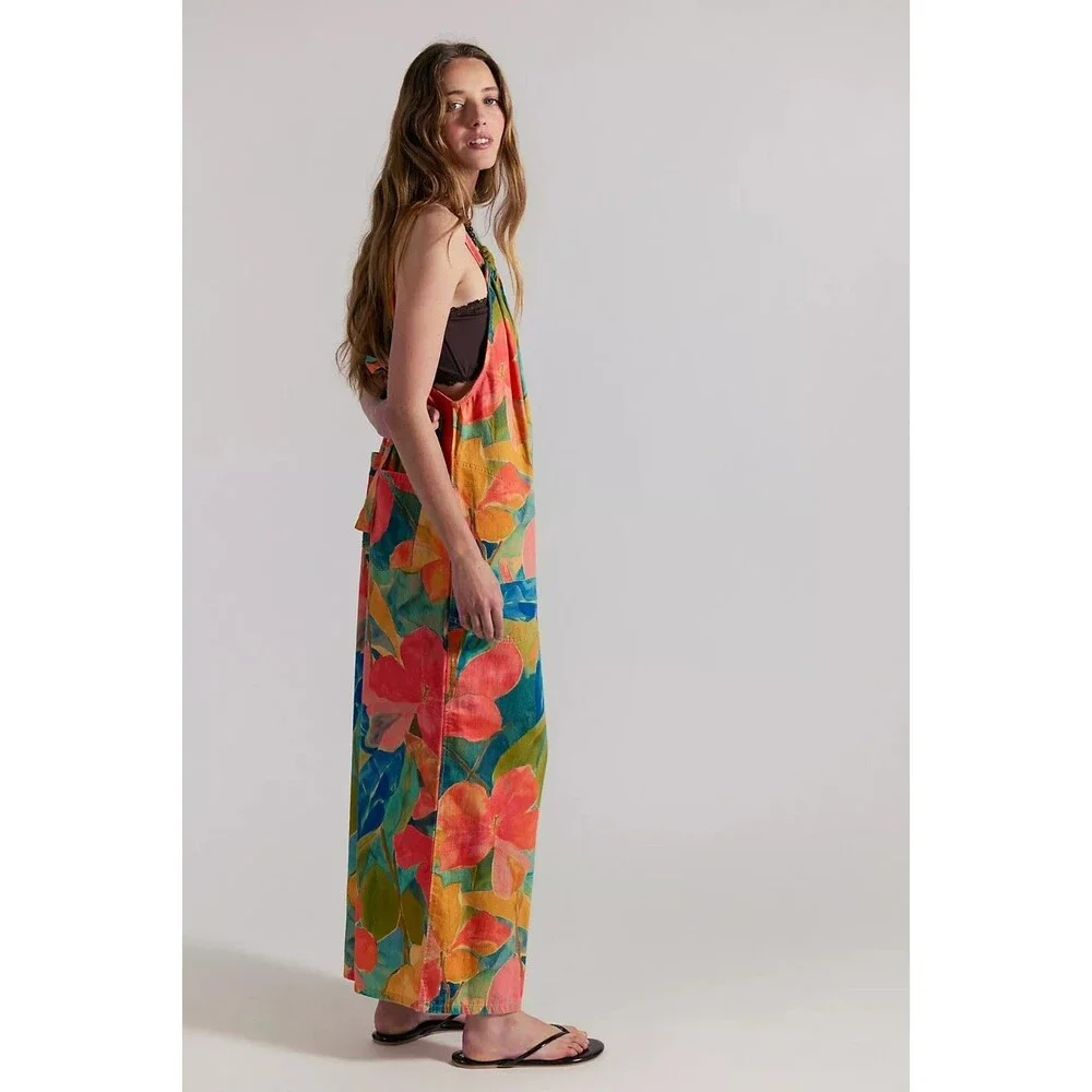Free People We The Free Freebird Printed Jumpsuit Dress Wide Leg Cotton M 289692